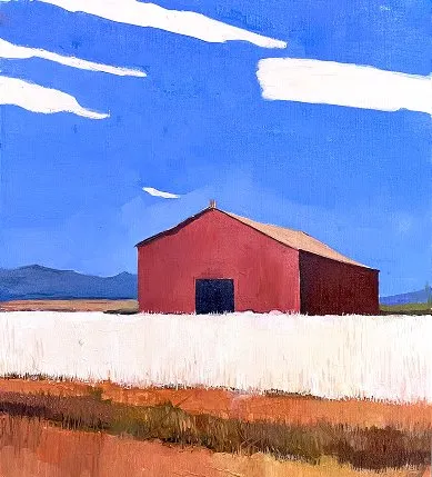 Red Barn — Oil on paper painting — by Ani Muradyan